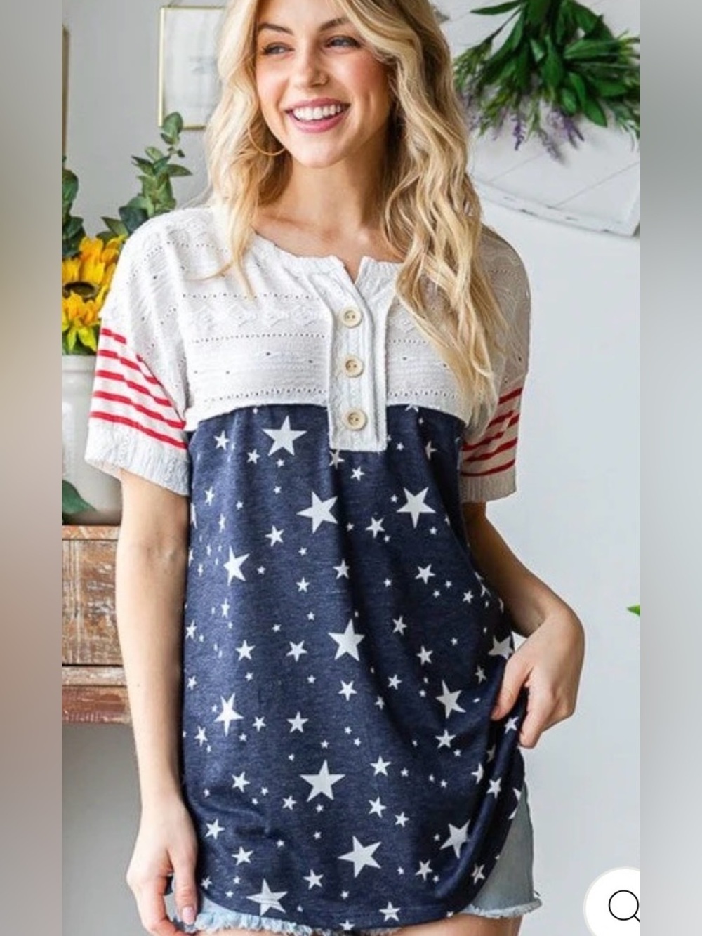 Patriotic Stars & Stripes Top Small Red White Blue Americana USA Fourth of July